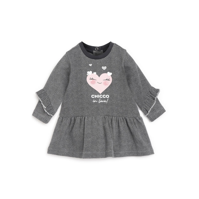 Girls Grey Printed Printed Long Sleeve Dress image number 0